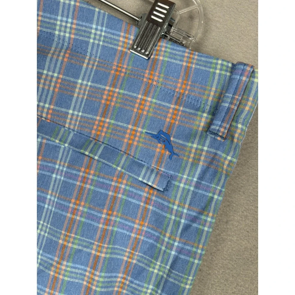Tommy Bahama On Par La Vida Check Shorts Mens 38 Blue Plaid Chino 9 Inseam